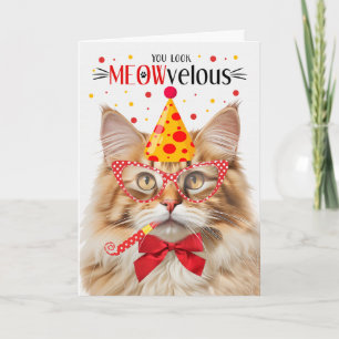 Carte Fluffy Orange Tabby Cat MEOWvelous Anniversaire