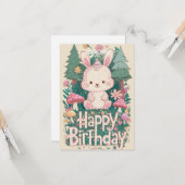 Carte Fluffy Salutation Bunny Digital Anniversaire (Devant/Arrière en situation)