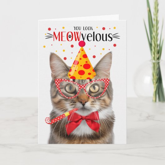 Carte Fluffy Tabby Cat MEOWvelous Anniversaire (Devant)