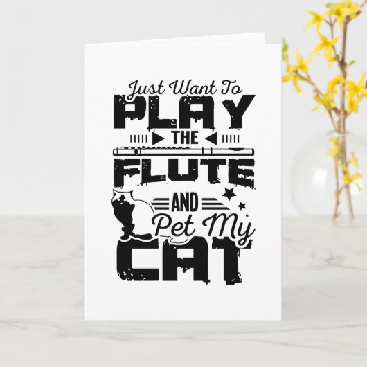 Carte Flûte et chat (Fleur jaune)