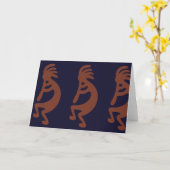 Carte Flûte Jouer Kokopelli Figure - Bleu sur rouille Ro (Fleur jaune)