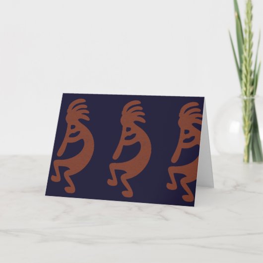 Carte Flûte Jouer Kokopelli Figure - Bleu sur rouille Ro (Devant)