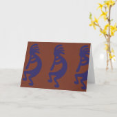 Carte Flûte Jouer Kokopelli Figure - Bleu sur rouille Ro (Fleur jaune)