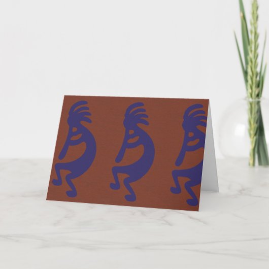 Carte Flûte Jouer Kokopelli Figure - Bleu sur rouille Ro (Devant)