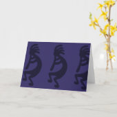 Carte Flûte Jouer Kokopelli Figure - Noir sur Bleu (Fleur jaune)