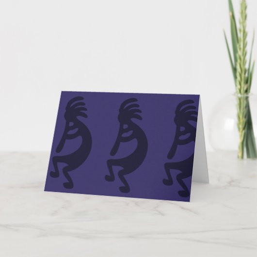 Carte Flûte Jouer Kokopelli Figure - Noir sur Bleu (Devant)