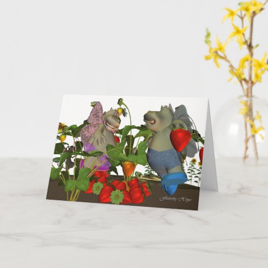 Carte Flutterby Hippo, petite fée hippo folle, en paille (Fleur jaune)