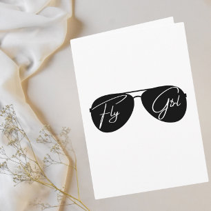 Carte Fly Girl Black Aviator Lunettes de soleil, Anniver