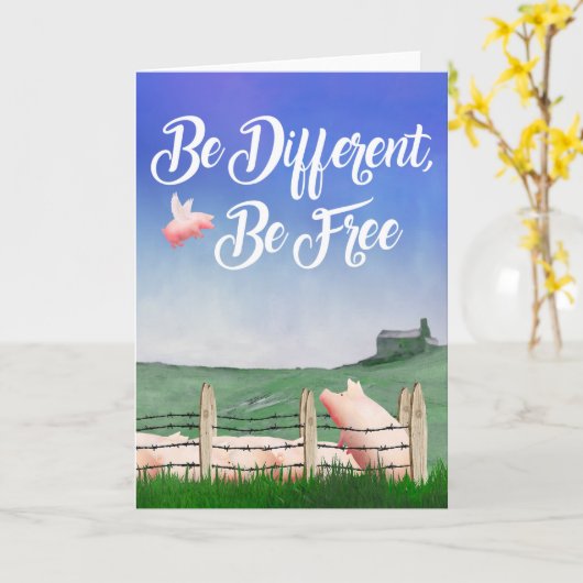 Carte Flying Pig-Be Different (Fleur jaune)