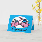 Carte Flying Pig Bride and Groom personnalisable (Fleur jaune)