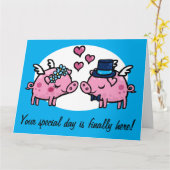Carte Flying Pig Bride and Groom personnalisable Greetin (Fleur jaune)