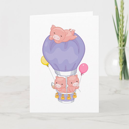 Carte Flying Piggies in Hot Air Balloon