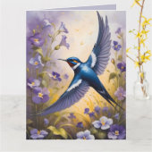 Carte Flying Swallow Field of Violet Flowers (Fleur jaune)