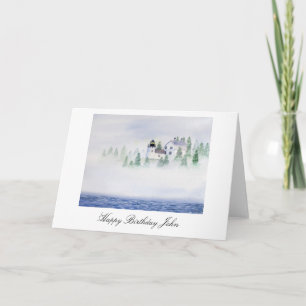 Carte Foggy Lighthouse Maine customizable Greeting Card