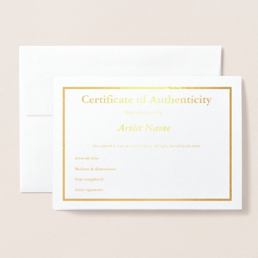 Carte Foil Certificat d'authenticité (Devant avec enveloppe)
