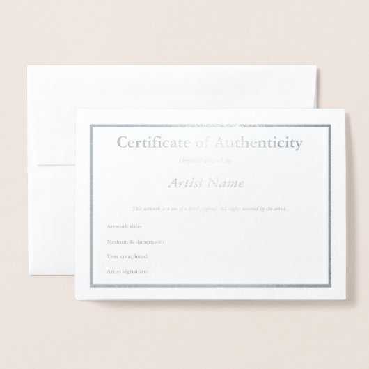 Carte Foil Certificat d'authenticité (Devant avec enveloppe)