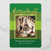 Carte Foil de Noël Cheval Green Stripes (Recto)