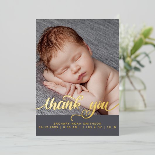 Carte Foil Faire-part de naissance pour garçon sur (Debout devant)