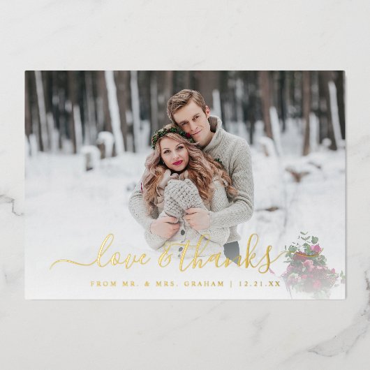 Carte Foil Love and Thanks Mariage Photo Overlay (Recto)