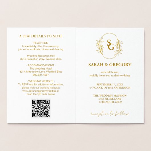 Carte Foil Mariage Flore Simple (Intérieur)