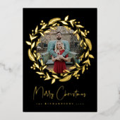 Carte Foil Photo de Noël Holly Wreath (Recto)