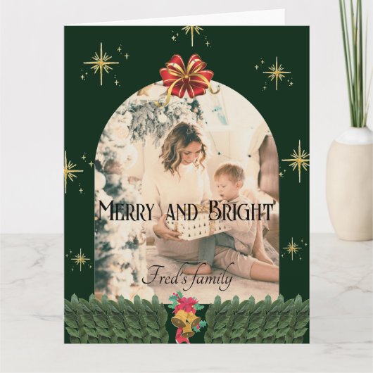 Carte Foliage vert en arc saison de photo joyeux noël (Devant)