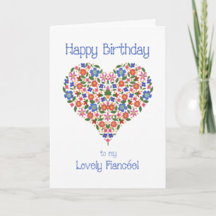 Carte Folk Art Floral Heart Birthday Card pour Fiancée