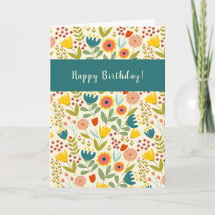 Carte Folk Art Floral Joyeux Anniversaire Ajouter un sal
