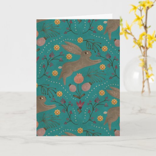 Carte Folk Rabbits (Fleur jaune)