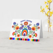 Carte 🐰 🐇 folklore de Pâques avec 2 lapins, (Fleur jaune)