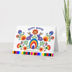 Carte 🐰 🐇 folklore de Pâques avec 2 lapins,