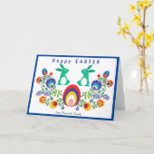 Carte 🐰 🐇 folklore de Pâques avec 2 lapins, (Fleur jaune)