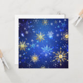 Carte Fond bleu de Noël avec flocons d'or (Devant/Arrière en situation)