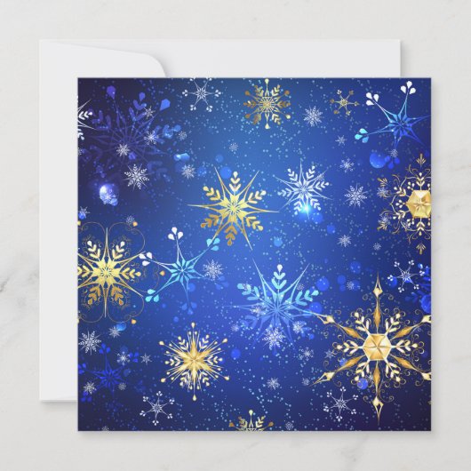 Carte Fond bleu de Noël avec flocons d'or (Devant)