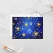 Carte Fond bleu de Noël avec flocons d'or (Devant/Arrière en situation)