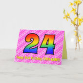 Carte Fond de rayures roses, de cœurs, d'arc-en-ciel # 2 (Fleur jaune)