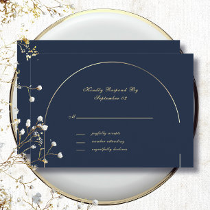 Carte Fond marine foncé Cadre d'arche doré Mariage RSVP