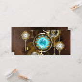 Carte Fond rouillé Steampunk avec verres turquoise (Devant/Arrière en situation)