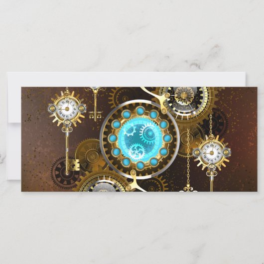 Carte Fond rouillé Steampunk avec verres turquoise (Devant)