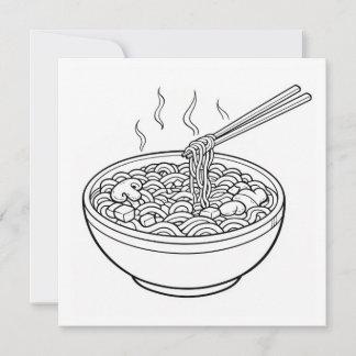 Carte Food Noodle Black White Coloring Page Card