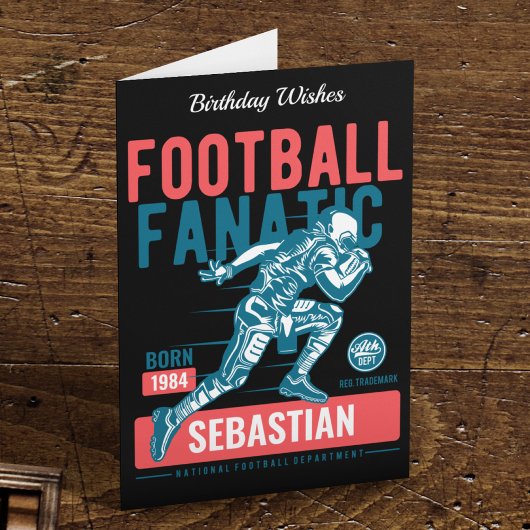 Carte Football Anniversaire Rétro Noir Rouge bleu Touchd