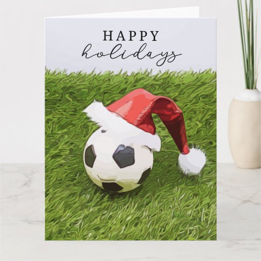 Carte Football de Noël chapeau de père Noël Joyeuses Fêt (Devant)