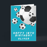 Carte Football turquoise Ball Kids Garçon Joyeux anniver<br><div class="desc">Turquoise Football Football Ball Kids Garçon Bonne Carte d'Anniversaire. Personnalisez avec votre nom et faites une carte de voeux d'anniversaire cool pour un footballeur ou un fan de football.</div>
