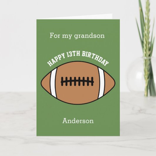 Carte Football Vert 13e anniversaire petit-fils (Devant)
