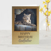 Carte For a Godfather a Birthday with a snow leopard (Fleur jaune)