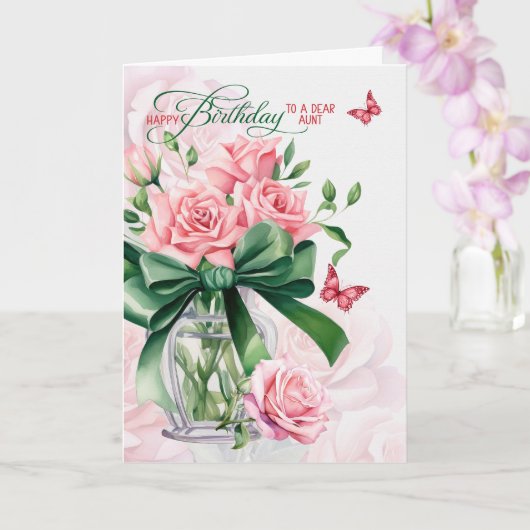 Carte for Aunt's Birthday Pink Roses and Butterflies (Orchidée)