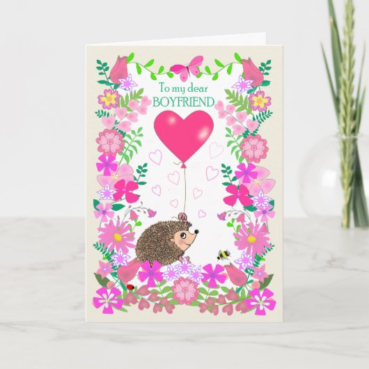 Carte For Boyfriend Valentine with a Cute Hedgehog (Devant)