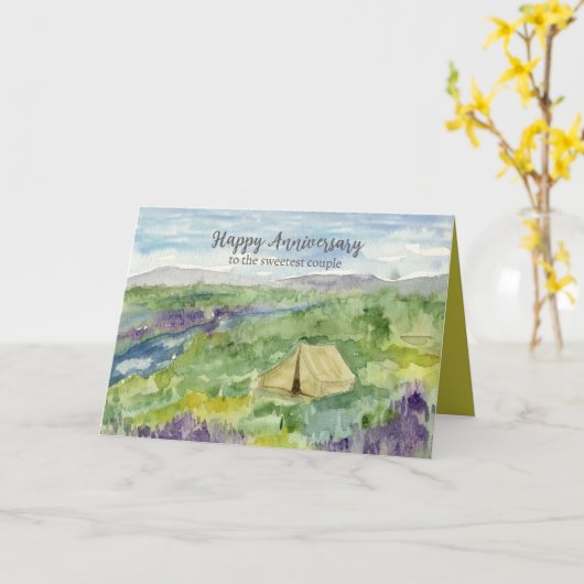 Carte For Couple Happy Anniversary Camping Desert Flower (Fleur jaune)