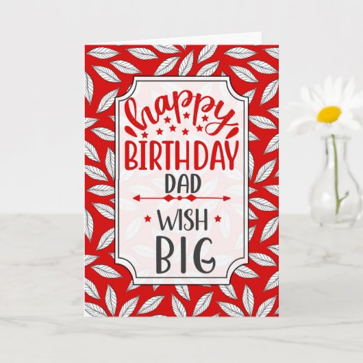 Carte for Dad Birthday Wish Big Red Botanical Typography (Petite plante)