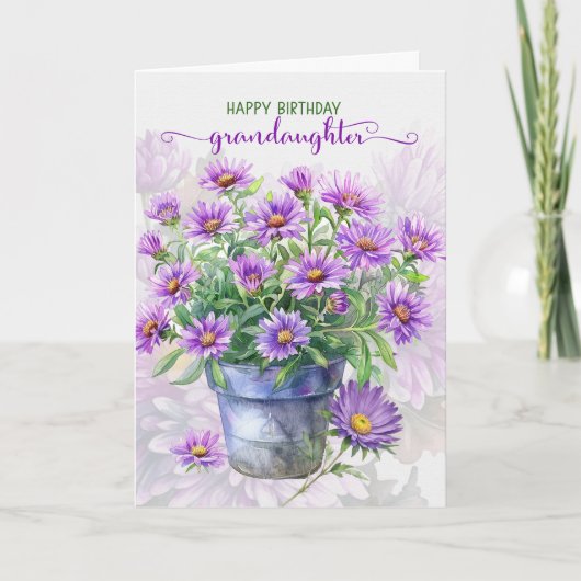 Carte for Granddaughter Purple Asters September Birthday (Devant)
